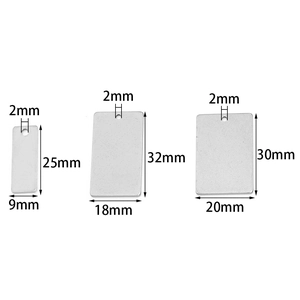 Polished rectangular stainless steel jewelry tags in three sizes for DIY craft projects