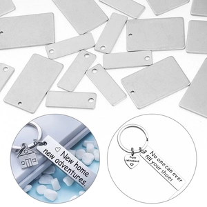 Polished stainless steel rectangular pendant tags for DIY jewelry and keychains