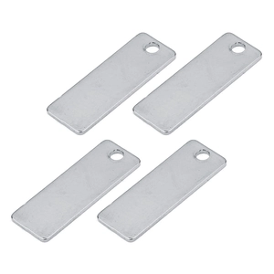 Set of four polished stainless steel rectangular pendant tags with single hole for DIY jewelry