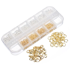 DIY jewelry making kit with lobster clasps and jump rings in a 12-grid organizer box