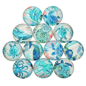 Set of 12 round glass ocean animal cabochons for DIY jewelry making and crafts