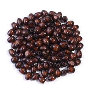 Deep brown oval wooden beads with natural grain for DIY jewelry and craft making