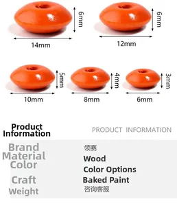 Maattabel voor oranje gelakte houten kralen van 6mm tot 14mm voor sieraden maken projecten