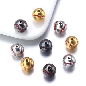 Copper Sports Ball Beads Baseball Basketball Soccer Design DIY Jewelry Making Beads Gold Silver Rhinestone Metal Beads For Bracelet Necklace Accessories