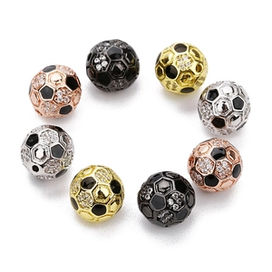 Detail showing micro-paved football beads in various metal finishes for jewelry making