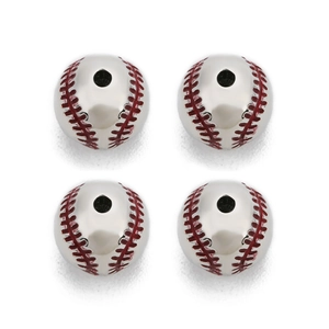 Set of 4 baseball style copper spacer beads with silver plating for DIY jewelry