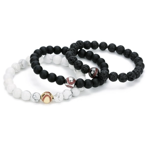 Dreiteiliges Baseball-Armband-Set mit Howlith, mattem Onyx und Lavastein-Perlen