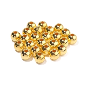 Polished round golden ABS faux pearl beads with center hole for DIY jewelry making