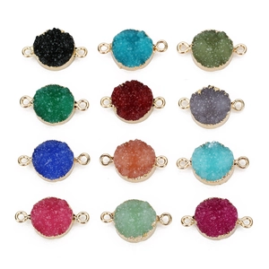 Harz Druzy Charms Legierung Geometrische Anhänger Doppel Loop Stecker DIY Schmuckherstellung Armband Zubehör Vergoldeter Stein