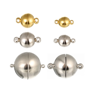 Detailed comparison of gold and silver magnetic ball clasps in various sizes for DIY jewelry