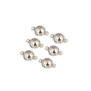 Macro shot of 6 silver spherical magnetic clasps for DIY jewelry necklace and bracelets