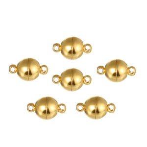 Set of six round golden magnetic clasps with rings for DIY jewelry making and necklaces