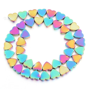 Rainbow plated heart shaped metal spacer beads for DIY jewelry making with side holes
