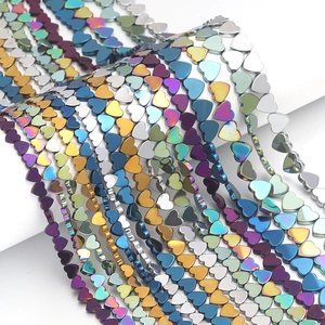 Multi-colored heart shape loose beads for DIY jewelry with metallic mirror finish