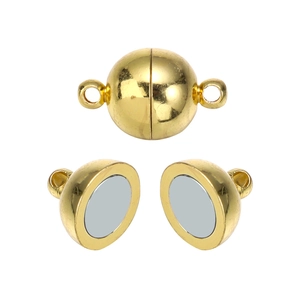 Golden spherical magnetic jewelry clasps with connector rings for DIY necklaces