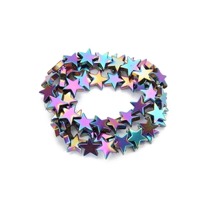 Detailed view of iridescent star-shaped hematite beads for DIY jewelry making and crafts