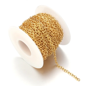 Macro shot of 2mm gold-plated O-link chain roll for professional DIY jewelry making
