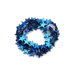 Macro detail of blue-purple gradient hematite star beads for DIY jewelry making