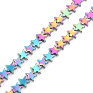Rainbow star-shaped hematite beads with metallic iridescent coating for DIY jewelry making