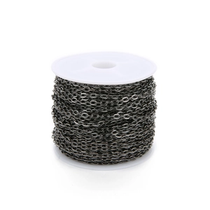 Macro view of gunmetal gray iron flat cross chain roll for DIY jewelry making