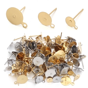 Postes de Pendiente de Base Plana de Acero Inoxidable Con Bucle Chapados en Oro Plata Accesorios de Joyería DIY