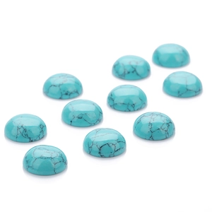 Pack of 10 polished turquoise cabochons with natural black mesh texture for DIY jewelry