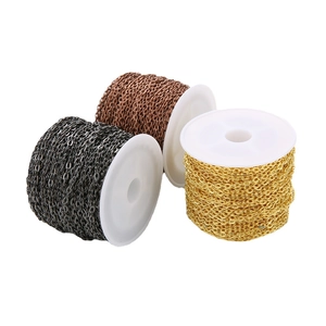 DIY jewelry making set with flat iron cross chains in gold, copper, and gunmetal finishes