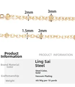 Detailed specs of gold stainless steel flat O-chains in 1.5mm, 2mm, and 3mm sizes