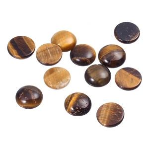 Set of 11 round polished natural tiger eye stone cabochons with chatoyant stripes