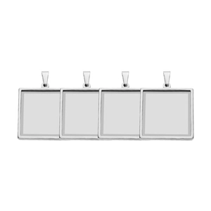 Set of four square stainless steel blank pendant trays with bail for DIY jewelry