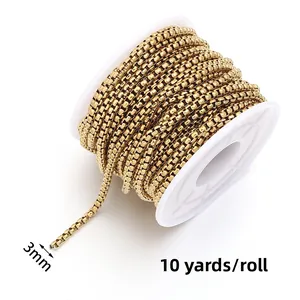 Chaîne box dorée en acier inoxydable de 3mm pour bijoux DIY, bobine de 10 yards