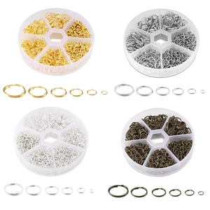 Detail of multi-size metal jump ring sets in gold, silver and bronze for DIY jewelry making
