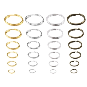 Macro detail of DIY split rings in four metallic finishes and six assorted sizes