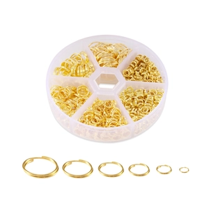 6-compartment box set of gold-plated jump rings in various sizes for DIY jewelry making