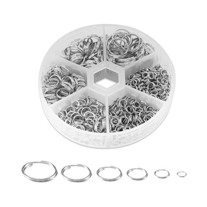 Silver metal double-layer split ring set with transparent six-grid storage box