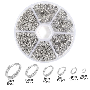 690pcs DIY double split rings set in silver metal with hex storage box from 4mm to 12mm
