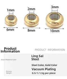 Vue détaillée d'intercalaires en acier plaqué or sous vide en 6mm, 8mm et 10mm