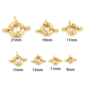 Fermoirs boucles à ressort en laiton doré en 7 tailles de 9 à 21 mm pour bijoux DIY