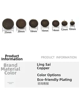 Tabella taglie per basi orecchini in bronzo in sette diametri da 10mm a 25mm per fai da te