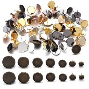 DIY jewelry earring studs with flat trays in multiple plated metal finishes and sizes