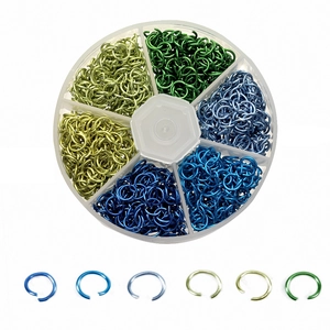 DIY colorful aluminum open jump rings set in a clear six-grid storage box for jewelry making