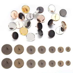 Copper Round Earring Stud Bezel Setting Trays With Pin For DIY Jewelry Making Findings Components Handmade Bezel Settings