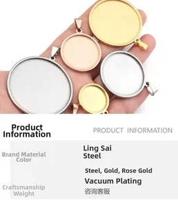 Macro detail of round stainless steel pendant trays in gold and rose gold finishes