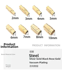 Detailed size chart for stainless steel magnetic jewelry clasps with various hole diameters