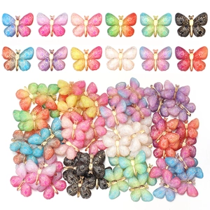 Acrylic Butterfly Beads For Jewelry Making 3D Gradient Color Butterfly Patch Accessories For DIY Earrings Necklaces