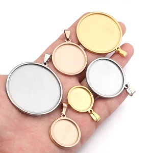 Stainless steel round pendant trays in gold, rose gold and silver for DIY jewelry making