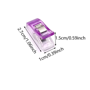 Purple quilting clip for sewing with precise metric and inch size measurements