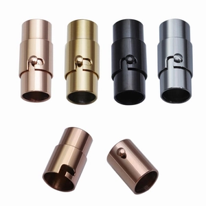 Polished stainless steel magnetic bayonet clasps for leather cords in four metallic colors
