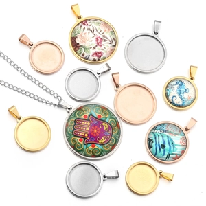 Round Stainless Steel Bezel Pendant Trays For DIY Jewelry Making Gold Rose Gold Steel Color Time Gem Cabochon Settings