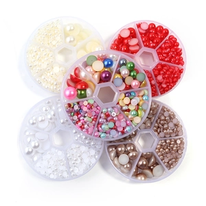 Lots de demi-perles ABS polies dans des boîtes de rangement transparentes à 6 cases